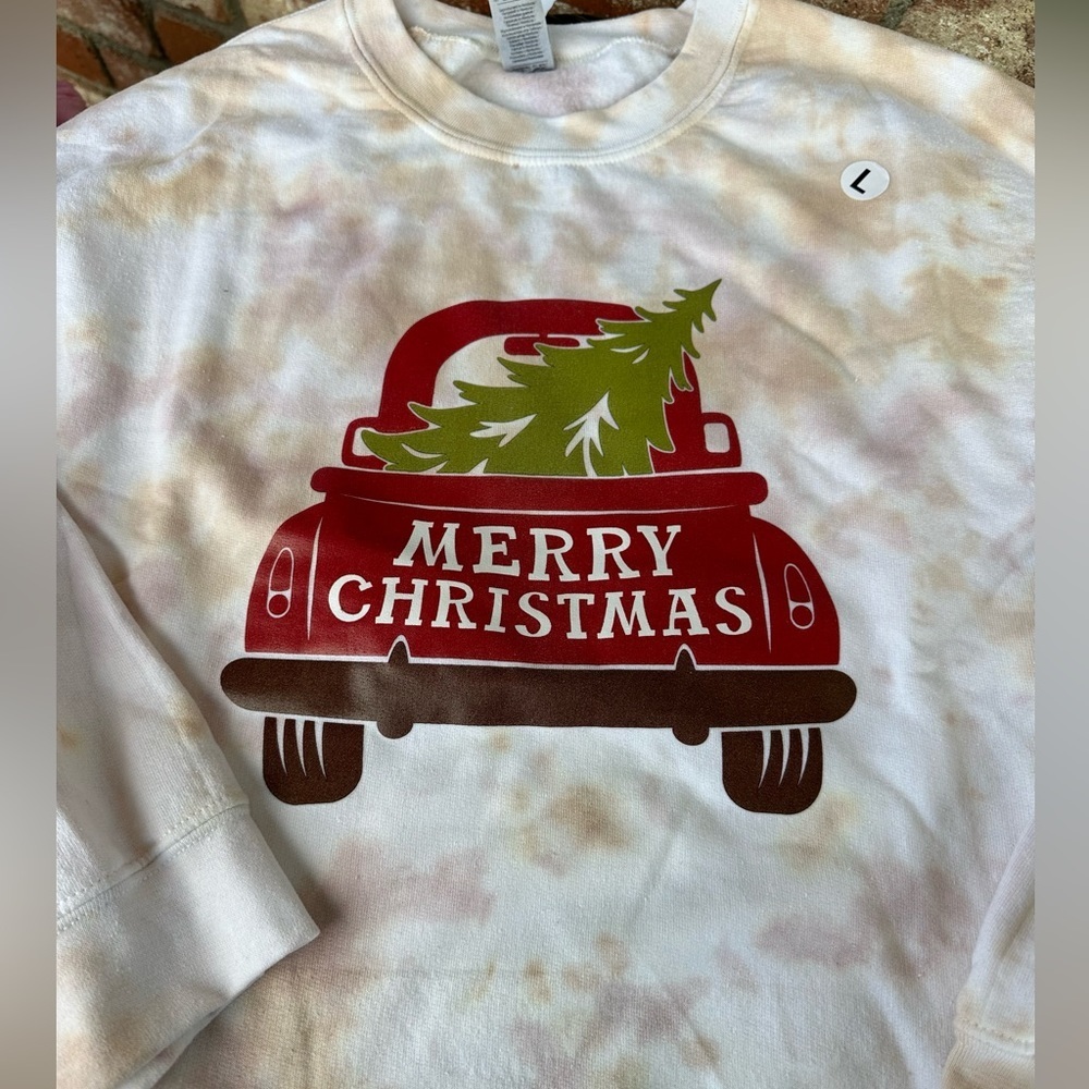 Size large hand dyed Gildan Christmas sweatshirt. One of a kind.red‎ truck . New - Picture 2 of 3